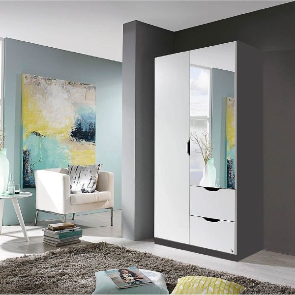 Rauch Arnstien 2 Door Wardrobe with drawers Rauch 2 door wardrobe with mirror and drawers White and grey two door wardrobe91CM Hinged door wardrobe with drawers