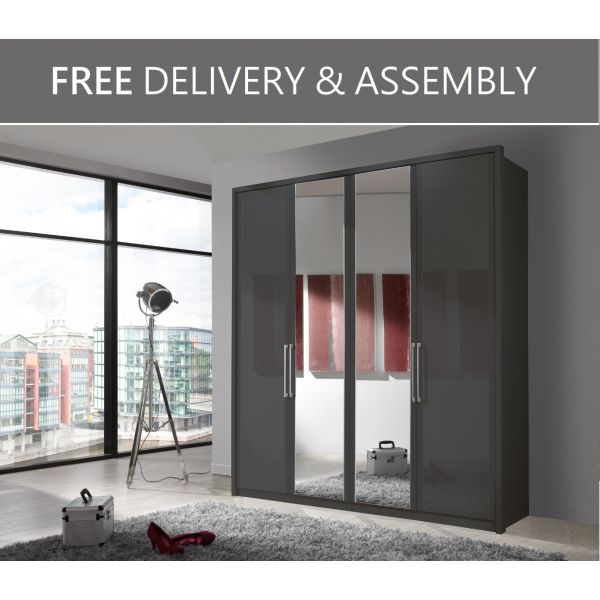 Wiemann Berlin Graphite Glass & Mirror Front Hinged Door Wardrobe