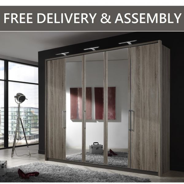 Wiemann Berlin Rustic Oak & Glass Hinged Doors Wardrobe