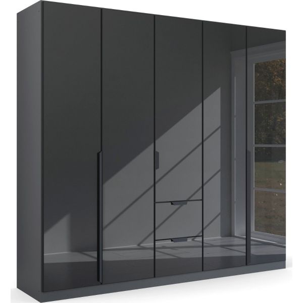 Rauch quadra modern 5 door basalt glass with mirror combi wardrobeRauch WardrobesGerman Wardrobe5 doors Combi WardrobeWardrobe with DrawersWardrobe with Mirror Front
