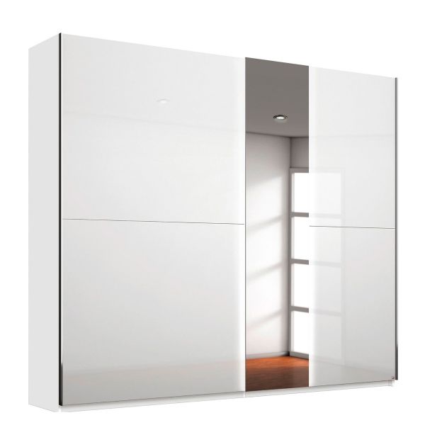 Rauch Cosmico White Glass Front Sliding Door Wardrobe 2 Door Sliding Wardrobe 2M Sliding Door White Wardrobe 200cm White Glass and Mirror Sliding Door Wardrobe 2.8M Sliding Door Wardrobe