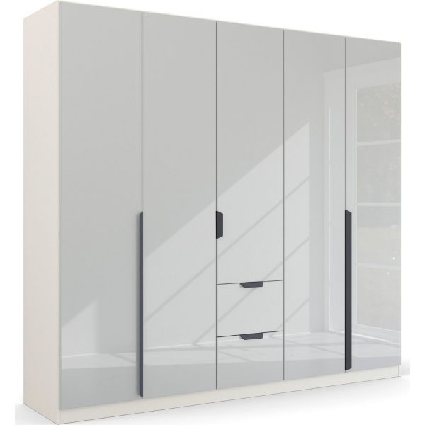 Rauch quadra modern 5 door basalt glass with mirror combi wardrobeRauch WardrobesGerman Wardrobe5 doors Combi WardrobeWardrobe with DrawersWardrobe with Mirror Front