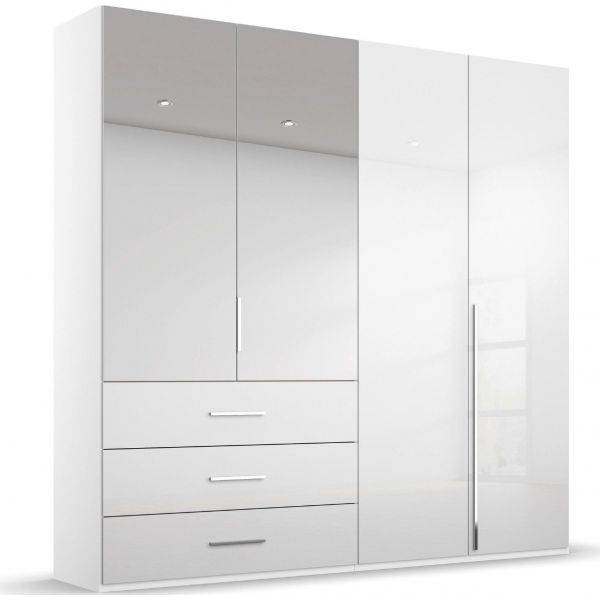 Rauch Montclar 4 Door Hinged Combi High Gloss White Wardrobe with Premium Interior4 Door Combi Wardrobe Premium Quality 4 Door Wardrobe with drawers 4 Door High Gloss Wardrobe200cm width wardrobe 2.0M wide wardrobe with drawers