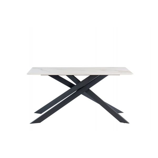 Camilla 1.6M Kass Gold Sintered Stone Dining TableWhite and black dining table White sintered top dining table Dining table with black legs4 Seater dining table 6 seater dining table 1600cm dining table