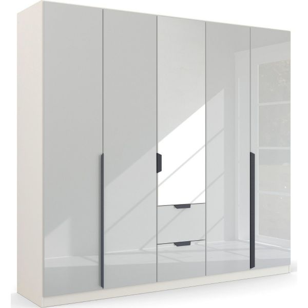 Rauch quadra modern 5 door basalt glass with mirror combi wardrobeRauch WardrobesGerman Wardrobe5 doors Combi WardrobeWardrobe with DrawersWardrobe with Mirror Front