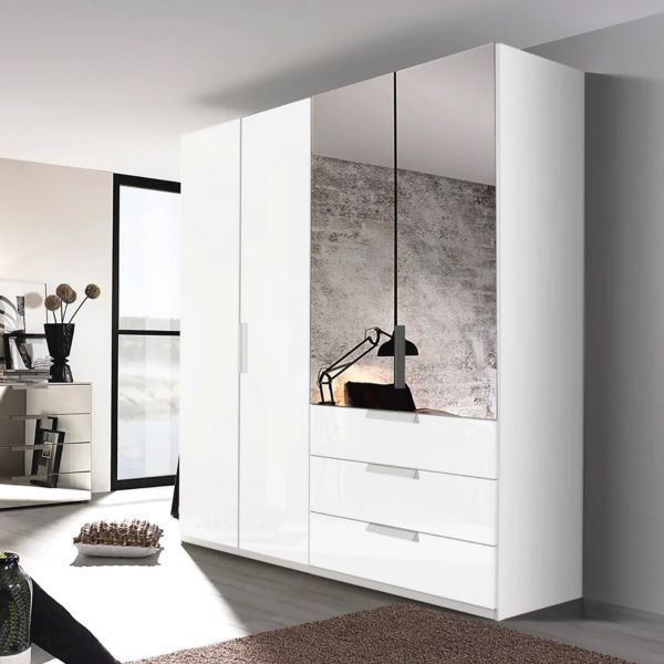 Rauch WardrobeGerman wardrobeswardrobes with Assemblywardrobes with drawersWhite Glass Front and Mirror Wardrobe Rauch Miramar Hinged Door Wardrobe 200CM Hinged Door Wardrobe 2M Wardrobe