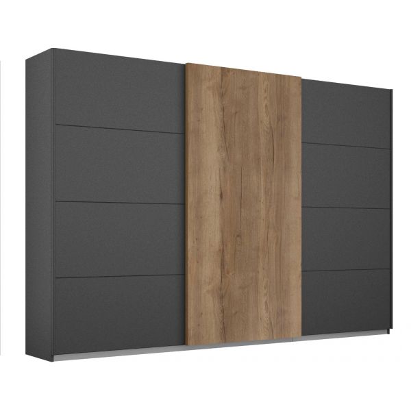 Rauch Halifax metallic grey with oak sliding door wardrobe