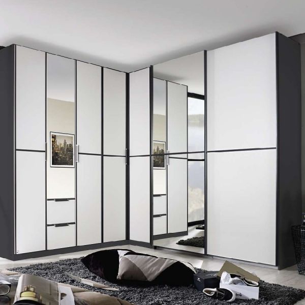 Rauch Essensa Metallic Grey and White Glass Front Lage Corner WardrobeCorner wardrobe White and Grey Corner Wardrobe Large Corner Wardrobe Roof High corner Wardrobe
