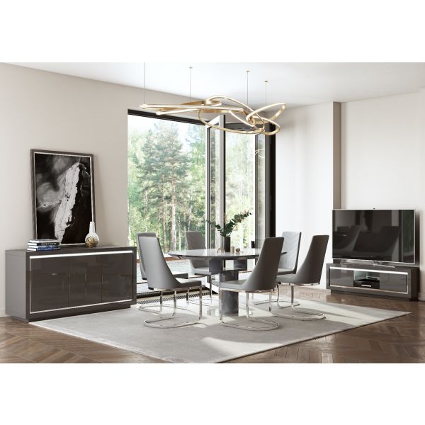 Romeo Grey Gloss Round Extending Dining Table Set